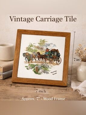 Vintage Mackinac Island Horse Carriage Tile Wall Art Wood Frame
